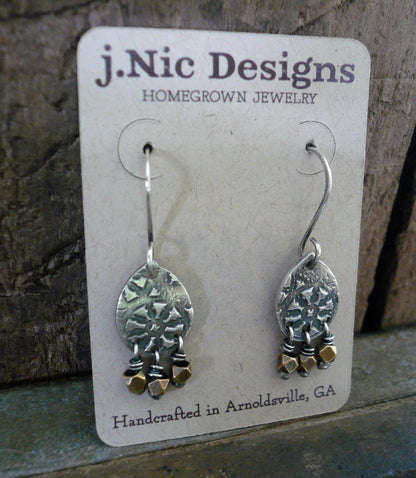 Soleil Collection Drops Earrings - Oxidized fine silver. Brass. Mixed Metal. Handmade