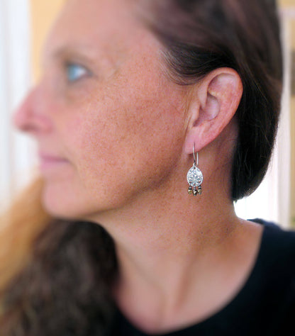 Soleil Collection Drops Earrings - Oxidized fine silver. Brass. Mixed Metal. Handmade