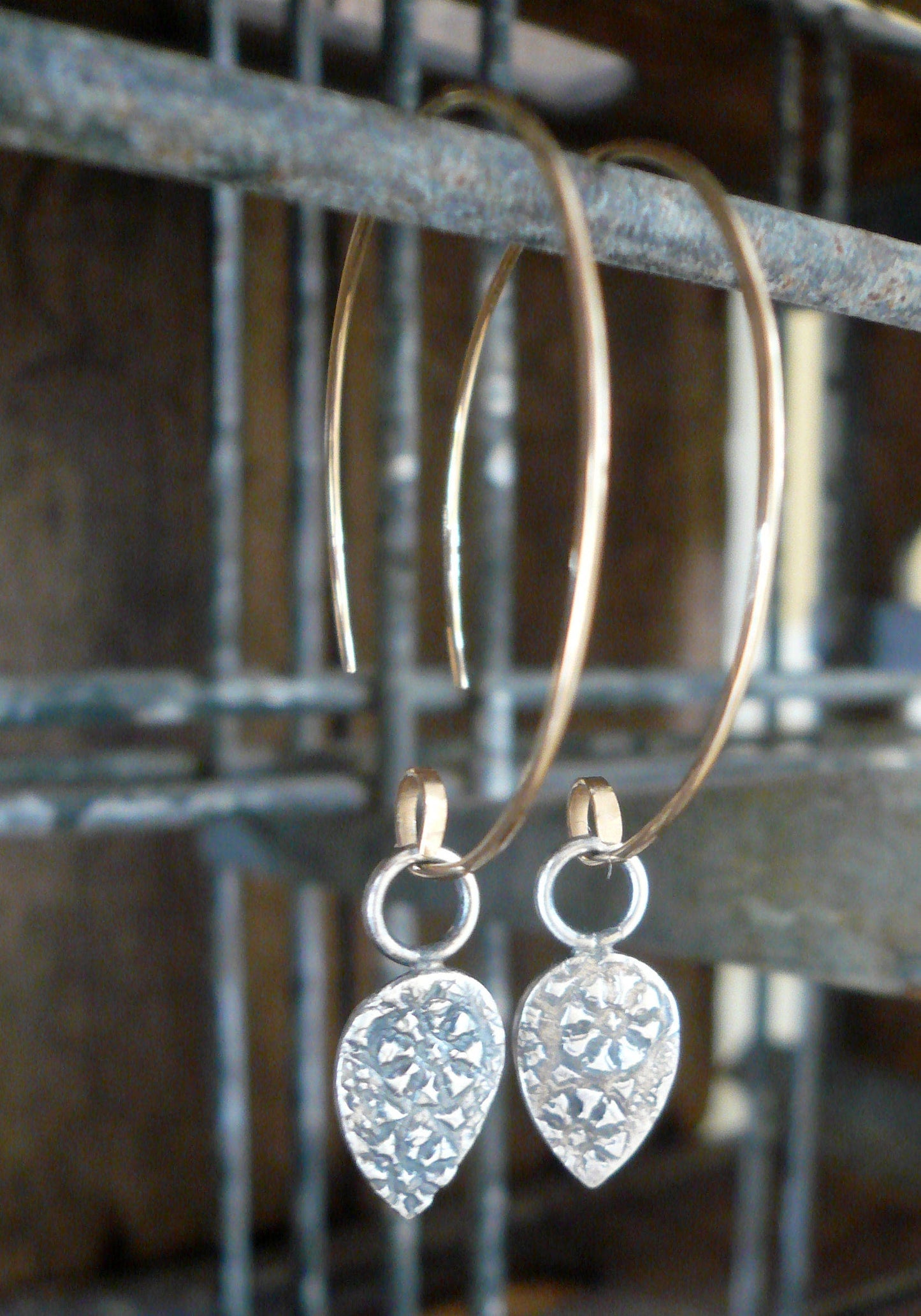 Soleil Collection Ray Earrings - Oxidized fine silver. 14kt Goldfill. Mixed Metal. Handmade