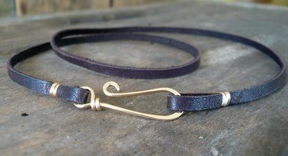 Soft supple Leather Necklace with 14kt Goldfill Clasp - 5 colors. Handforged 14kt Goldfill clasp, Your choice of length & color