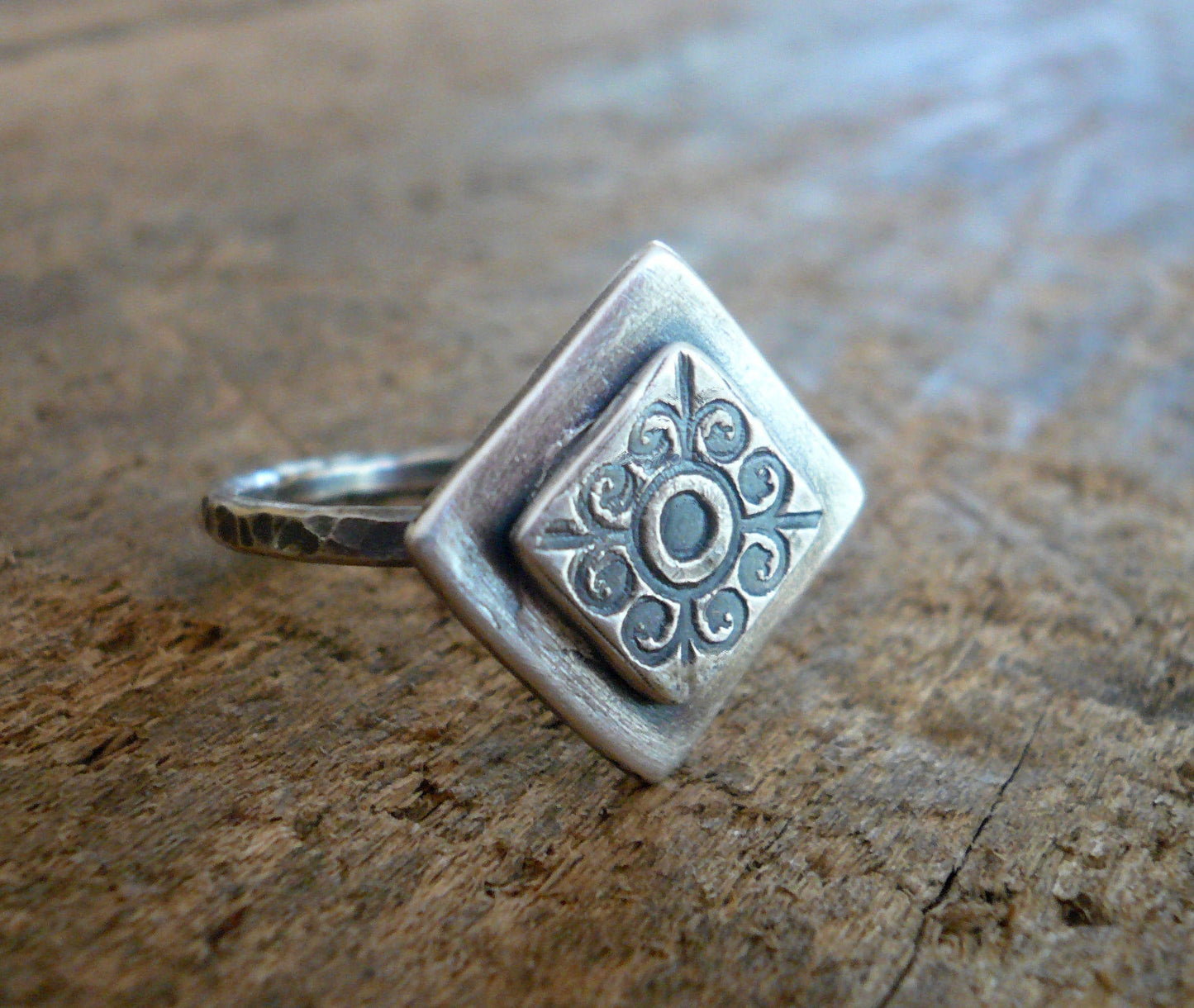 French Quarter Ring - Sterling & Fine Silver Oxidized Hammered Ring. Hand made by jNic Designs