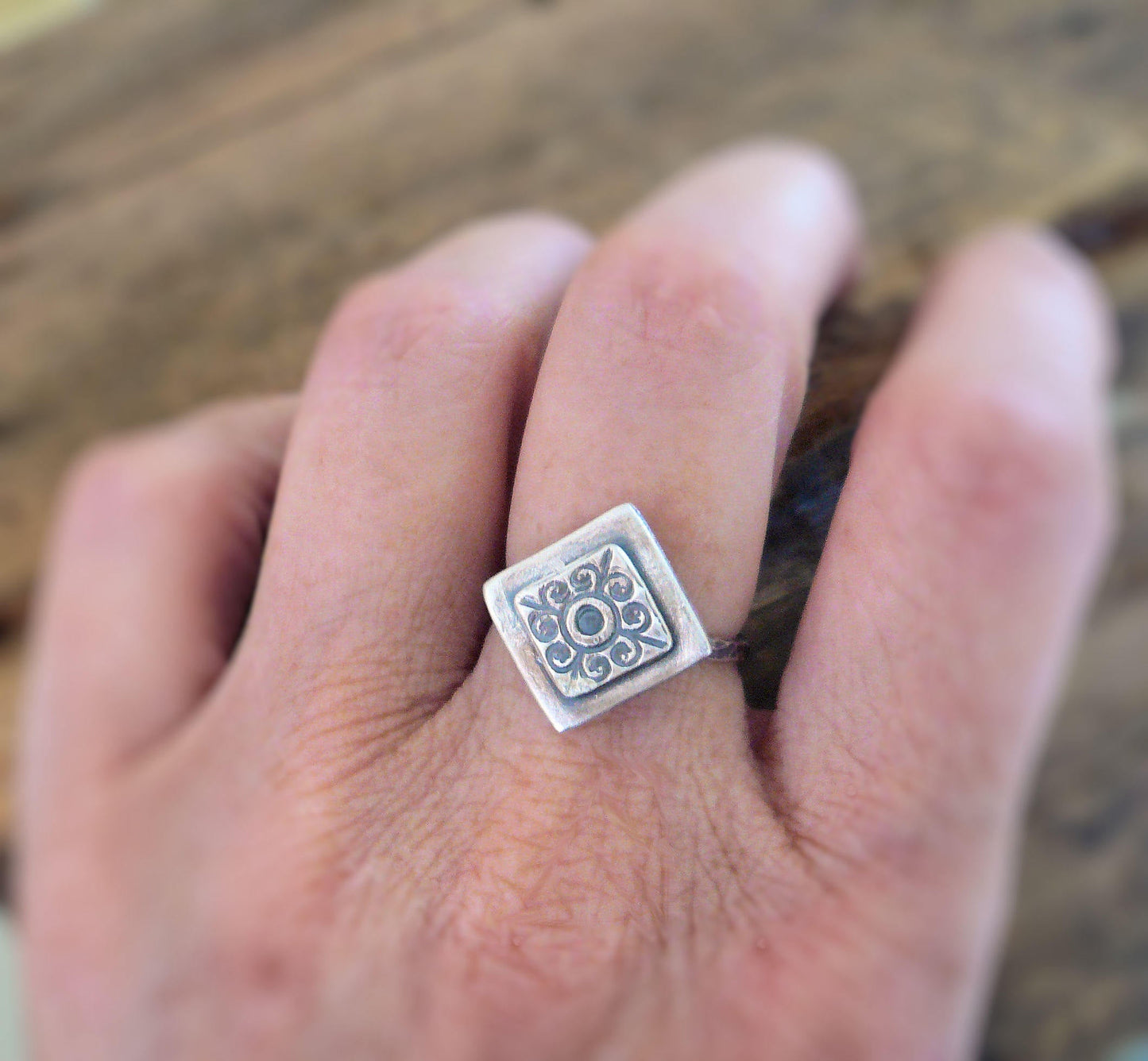 French Quarter Ring - Sterling & Fine Silver Oxidized Hammered Ring. Hand made by jNic Designs