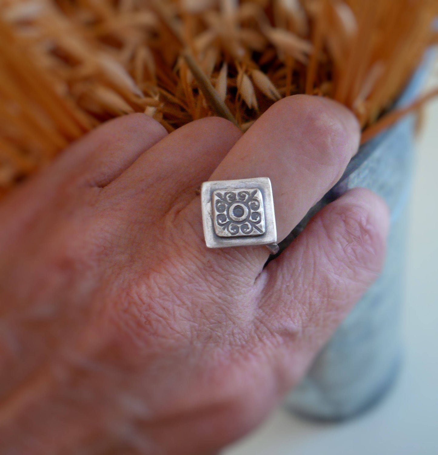 French Quarter Ring - Sterling & Fine Silver Oxidized Hammered Ring. Hand made by jNic Designs