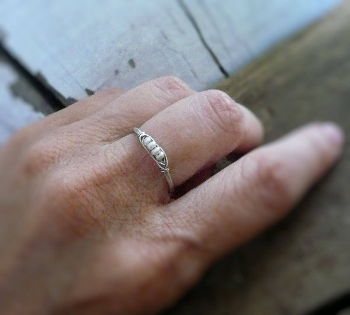 Nestle Ring in Cloud - Sterling Silver Stacking Ring. Wire Wrapped Pearls. Handmade. Hand forged.