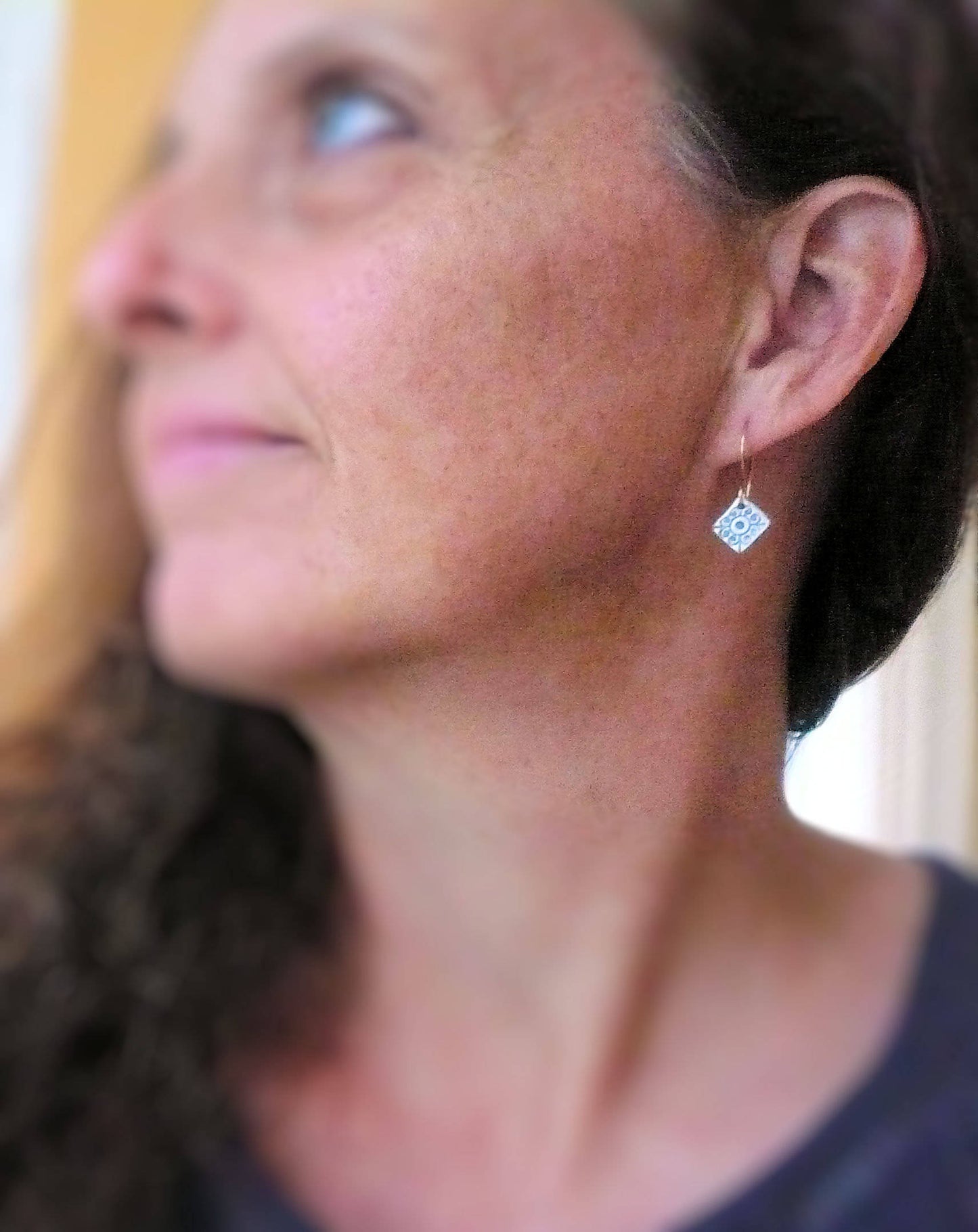 French Quarter Earrings -Diamond - Oxidized fine silver. 14kt Goldfill. Mixed Metal. Handmade