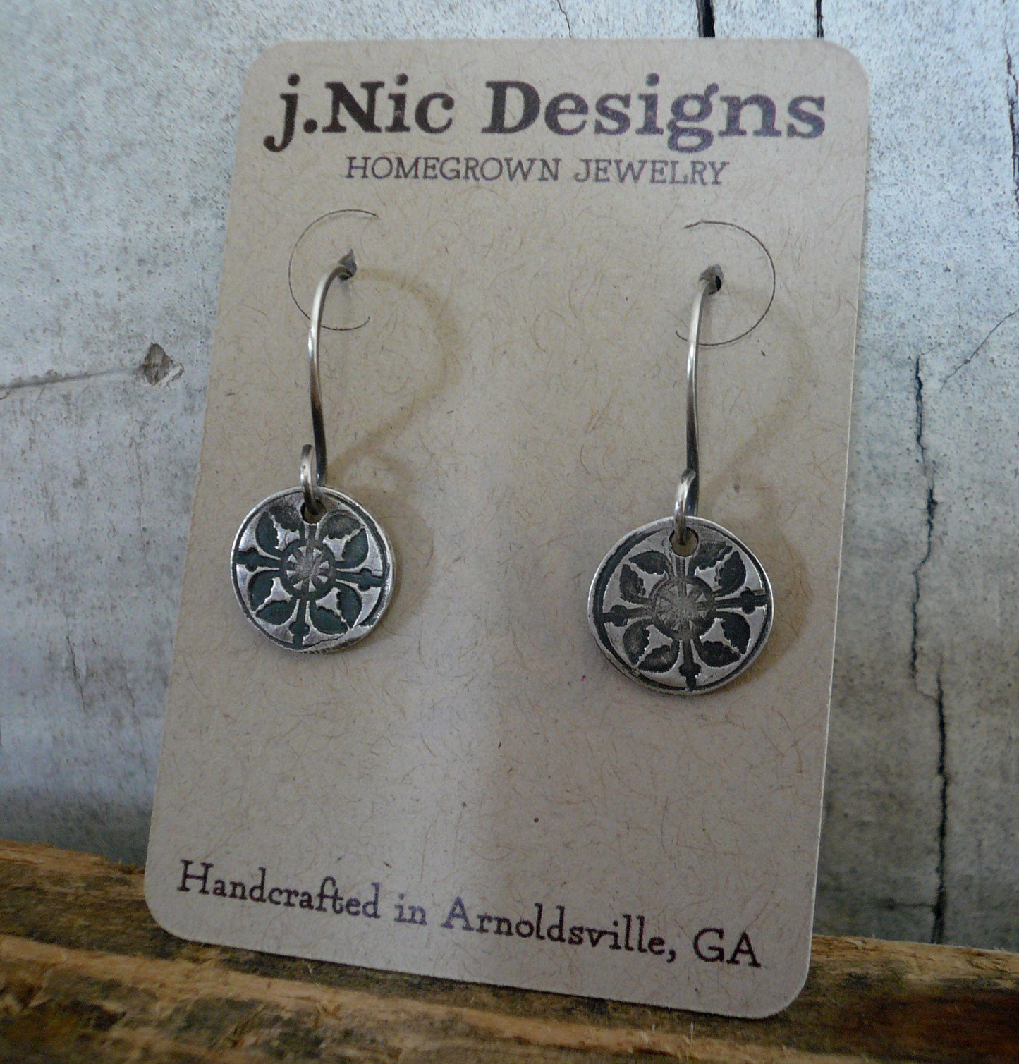 French Quarter Earrings - Round - Oxidized fine & sterling silver. Handmade