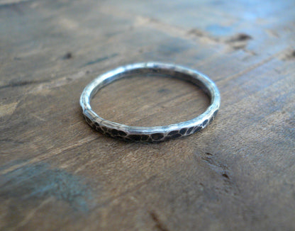 Mangly Ring - Sterling Silver Oxidized Hammered Stacking Ring. Hand made by jNic Designs