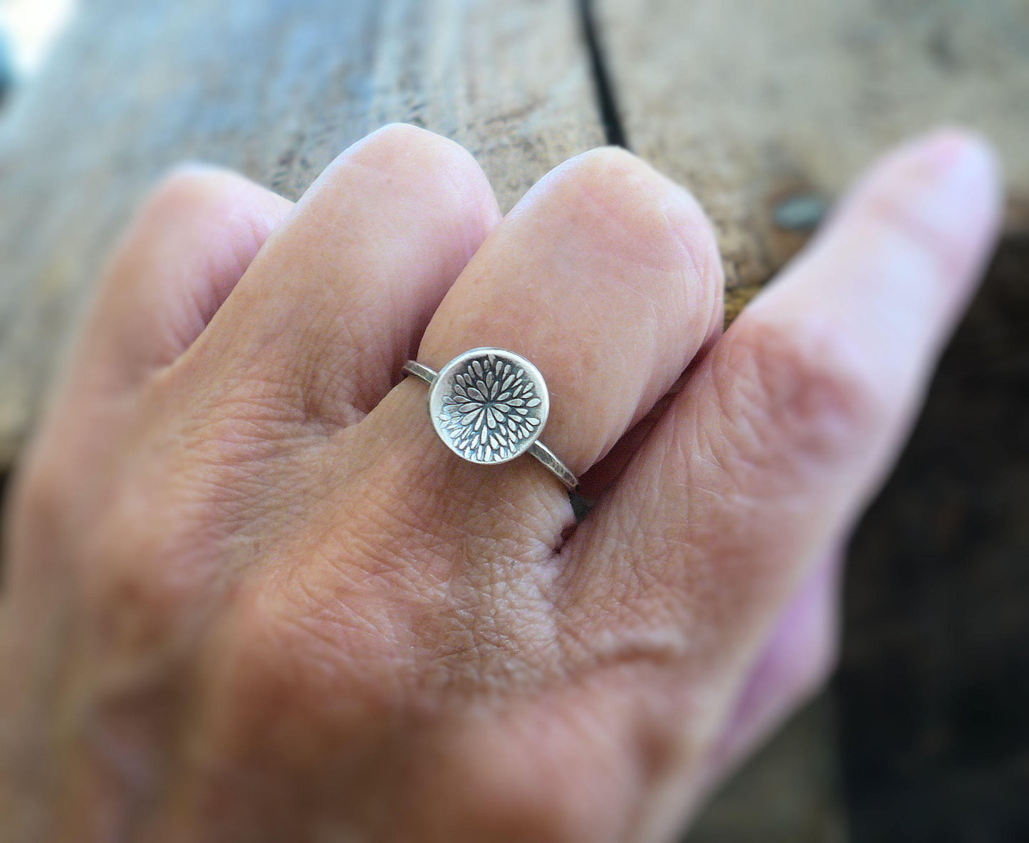 Bloom Ring - Sterling & Fine Silver Oxidized Hammered Ring. Hand made by jNic Designs