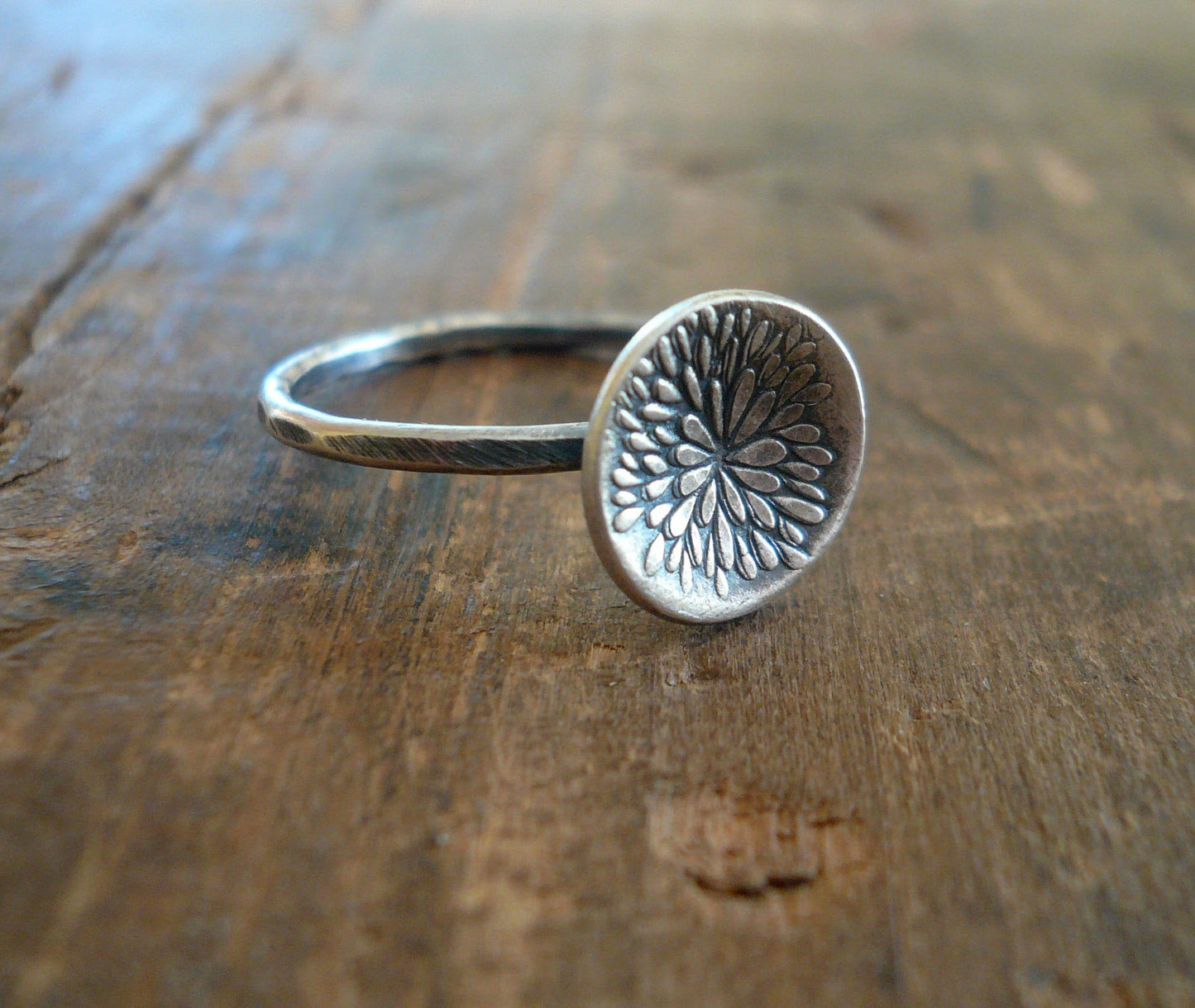 Bloom Ring - Sterling & Fine Silver Oxidized Hammered Ring. Hand made by jNic Designs