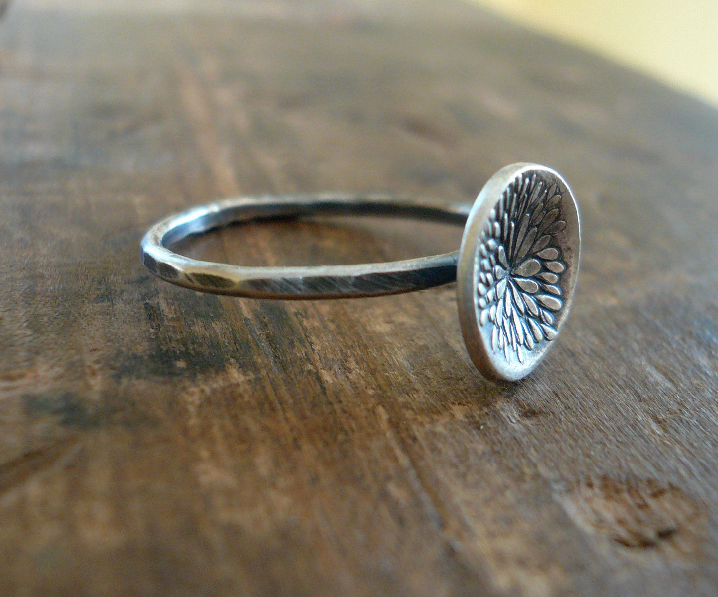 Bloom Ring - Sterling & Fine Silver Oxidized Hammered Ring. Hand made by jNic Designs