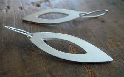 Mimosa Earrings - Handmade. Brushed fine and sterling silver dangle earrings