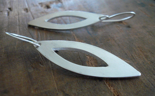Mimosa Earrings - Handmade. Brushed fine and sterling silver dangle earrings