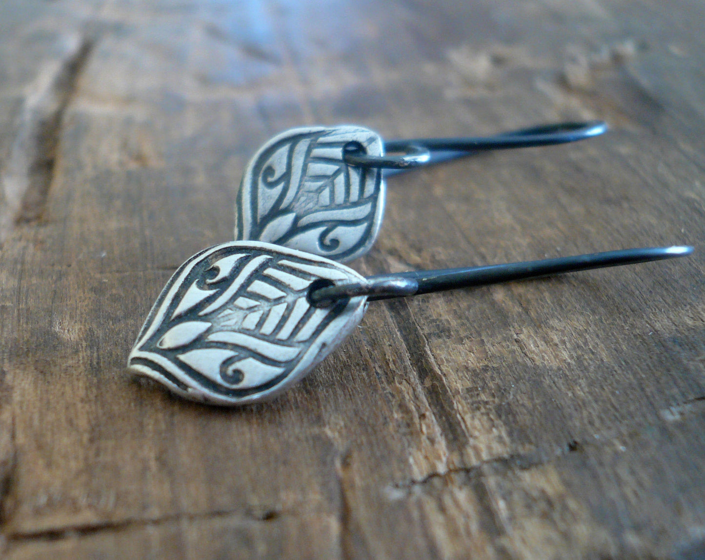 Noceur Dangle Earrings - Handmade. Oxidized fine and sterling silver dangle earrings