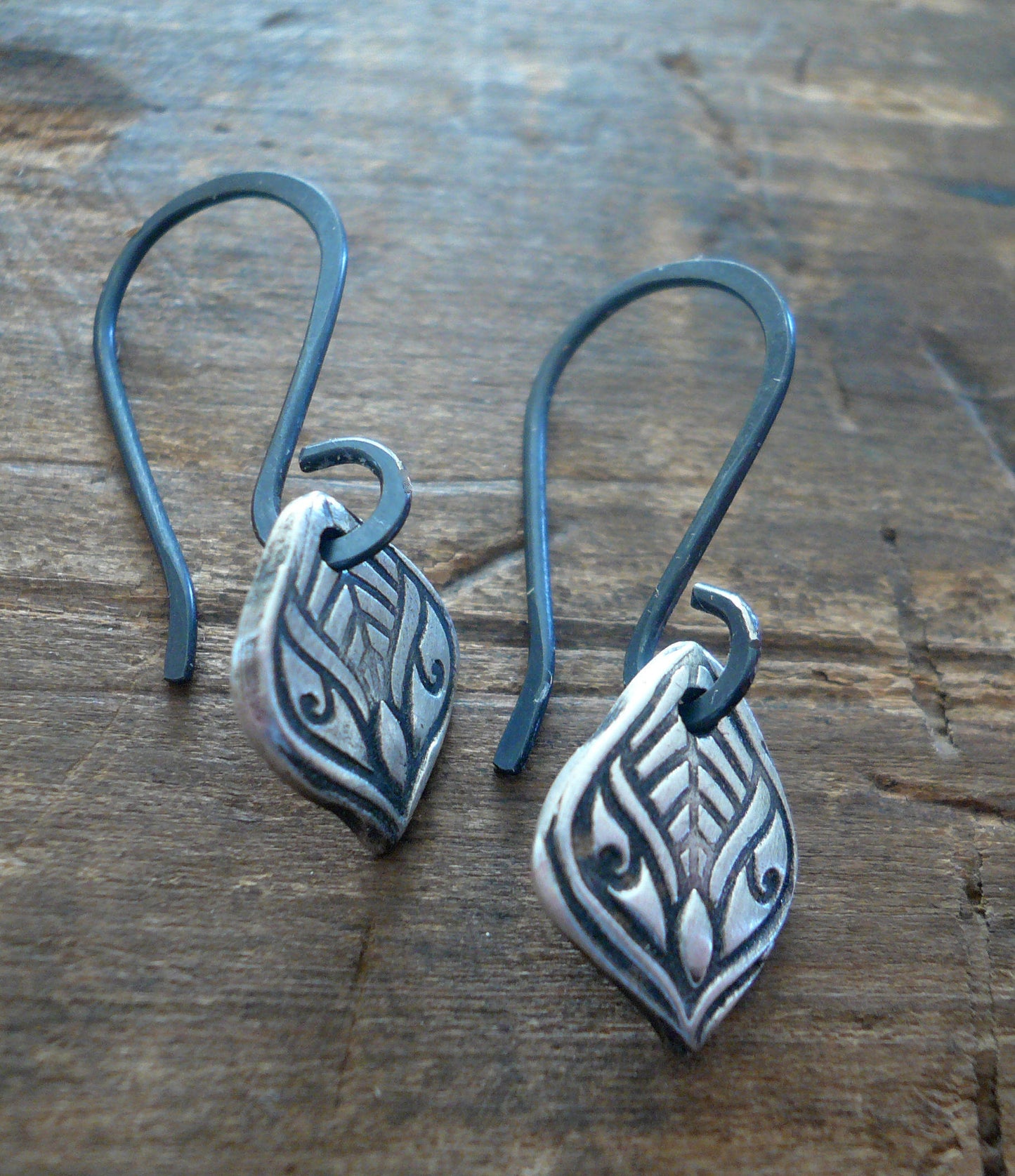 Noceur Dangle Earrings - Handmade. Oxidized fine and sterling silver dangle earrings