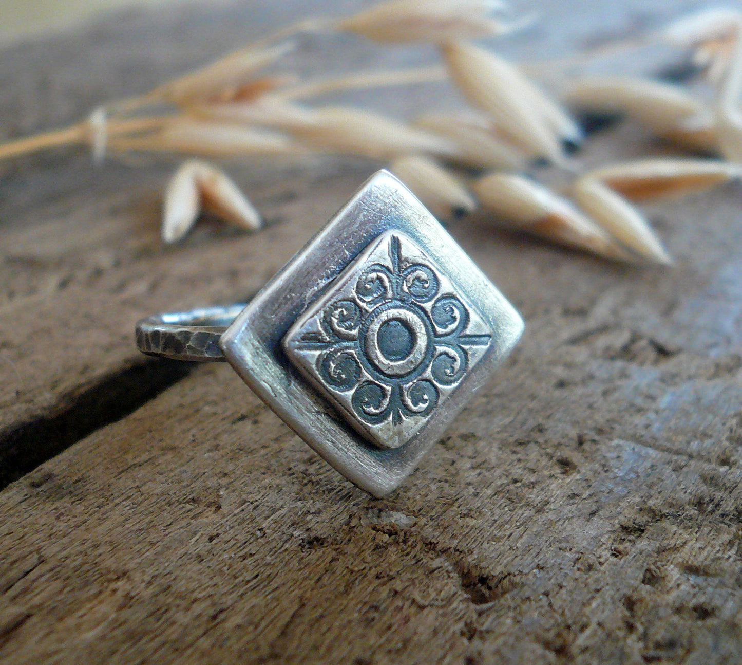 French Quarter Ring - Sterling & Fine Silver Oxidized Hammered Ring. Hand made by jNic Designs