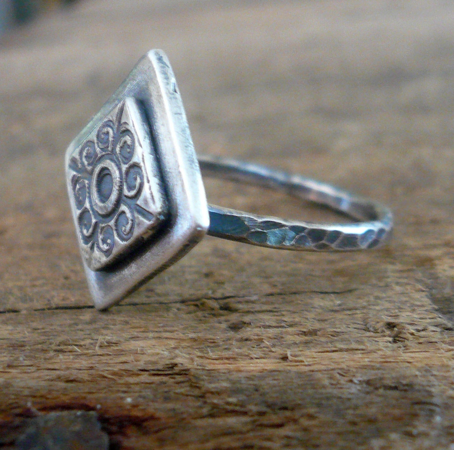 French Quarter Ring - Sterling & Fine Silver Oxidized Hammered Ring. Hand made by jNic Designs