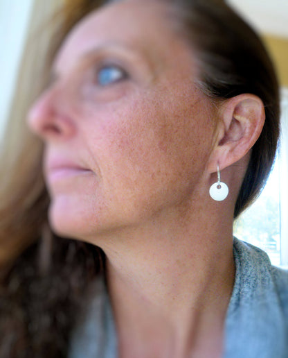 Essential Earrings Medium Round - Handmade. Brushed/Oxidized fine and sterling silver dangle earrings