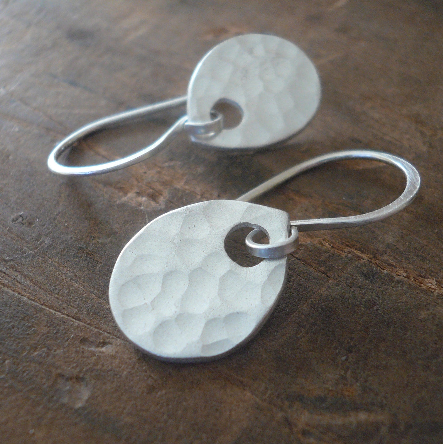 Essential Earrings Large Tear - Handmade. Brushed Fine and sterling silver dangle earrings