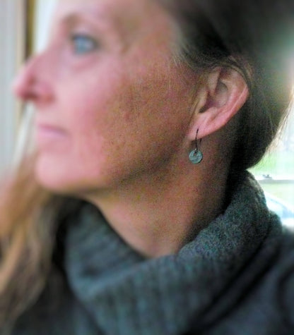 Essential Earrings Small Round - Handmade. Oxidized fine and sterling silver dangle earrings