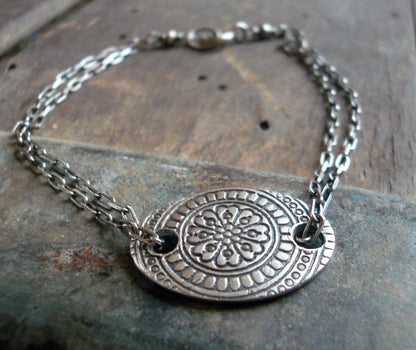 Mandala Bracelet- Oxidized fine and sterling silver. Handmade