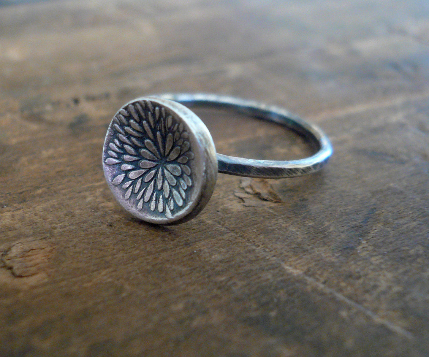 Bloom Ring - Sterling & Fine Silver Oxidized Hammered Ring. Hand made by jNic Designs