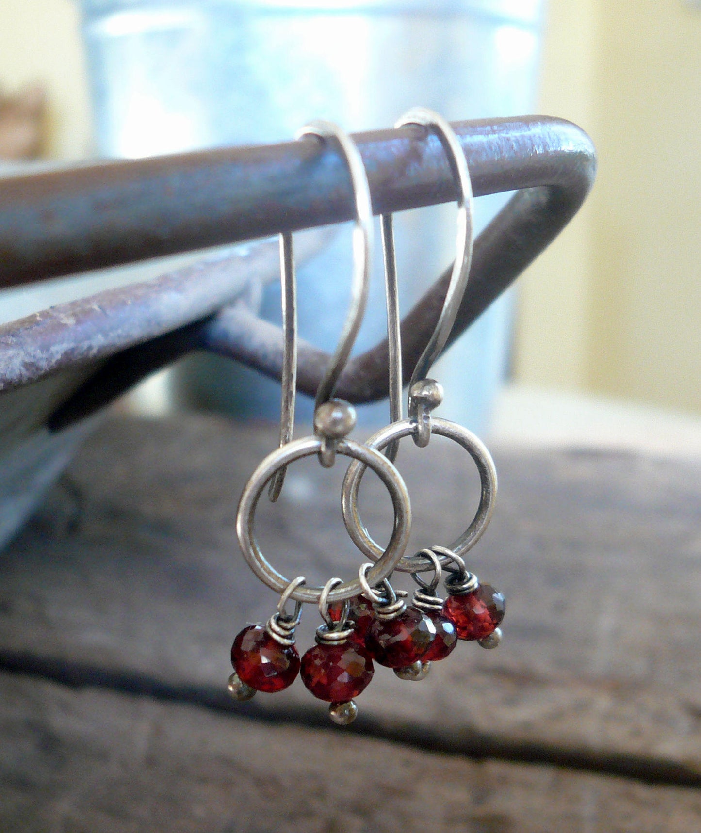 January Flurry Earrings - Handmade. Garnet. Sterling and Fine Silver Dangle Earrings