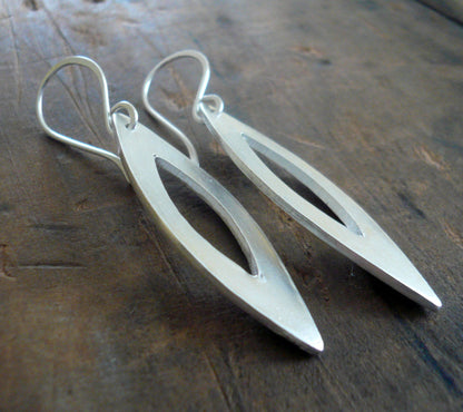 Mimosa Earrings - Handmade. Brushed fine and sterling silver dangle earrings