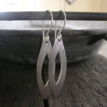 Mimosa Earrings - Handmade. Brushed fine and sterling silver dangle earrings