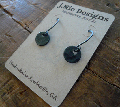 Essential Earrings Small Round - Handmade. Oxidized fine and sterling silver dangle earrings