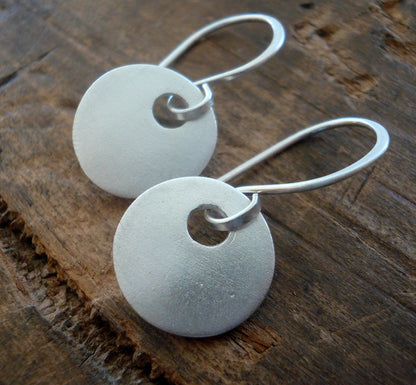 Essential Earrings Medium Round - Handmade. Brushed/Oxidized fine and sterling silver dangle earrings