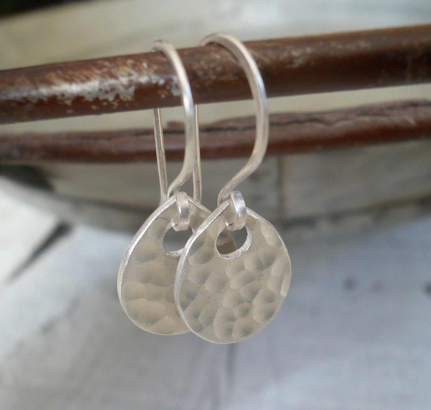 Essential Earrings Large Tear - Handmade. Brushed Fine and sterling silver dangle earrings