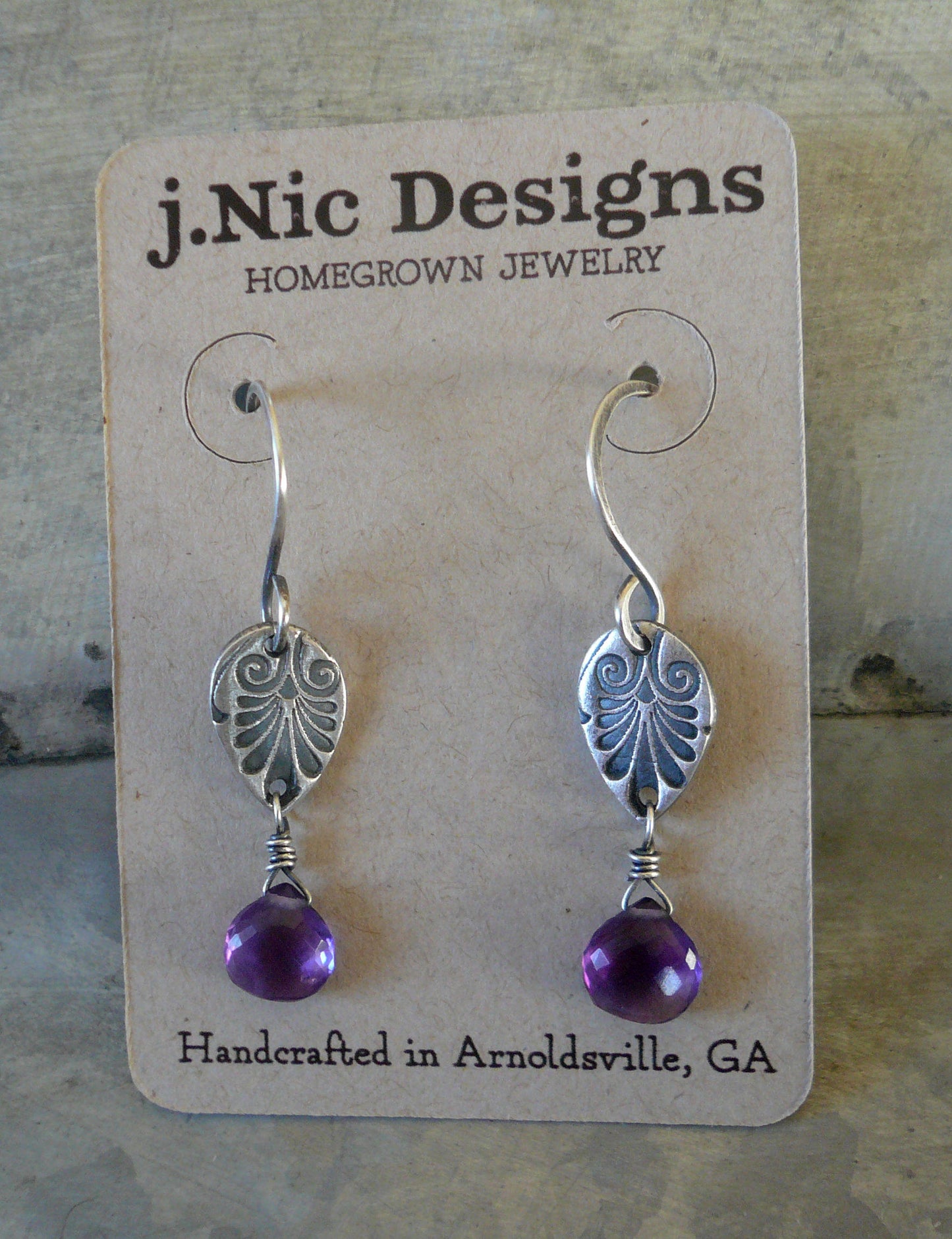 French Quarter in February Earrings - Amethyst. Oxidized fine & sterling silver. Handmade Dangle earrings