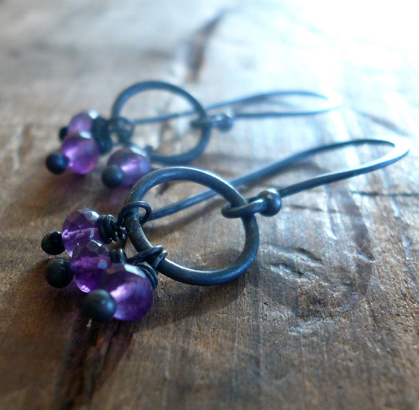 February Flurry Earrings - Handmade. Amethyst. Sterling and Fine Silver Dangle Earrings