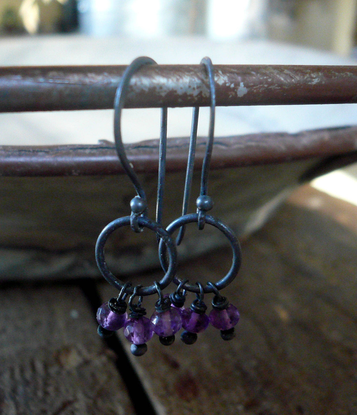 February Flurry Earrings - Handmade. Amethyst. Sterling and Fine Silver Dangle Earrings