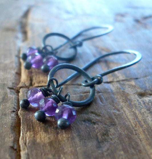 February Flurry Earrings - Handmade. Amethyst. Sterling and Fine Silver Dangle Earrings