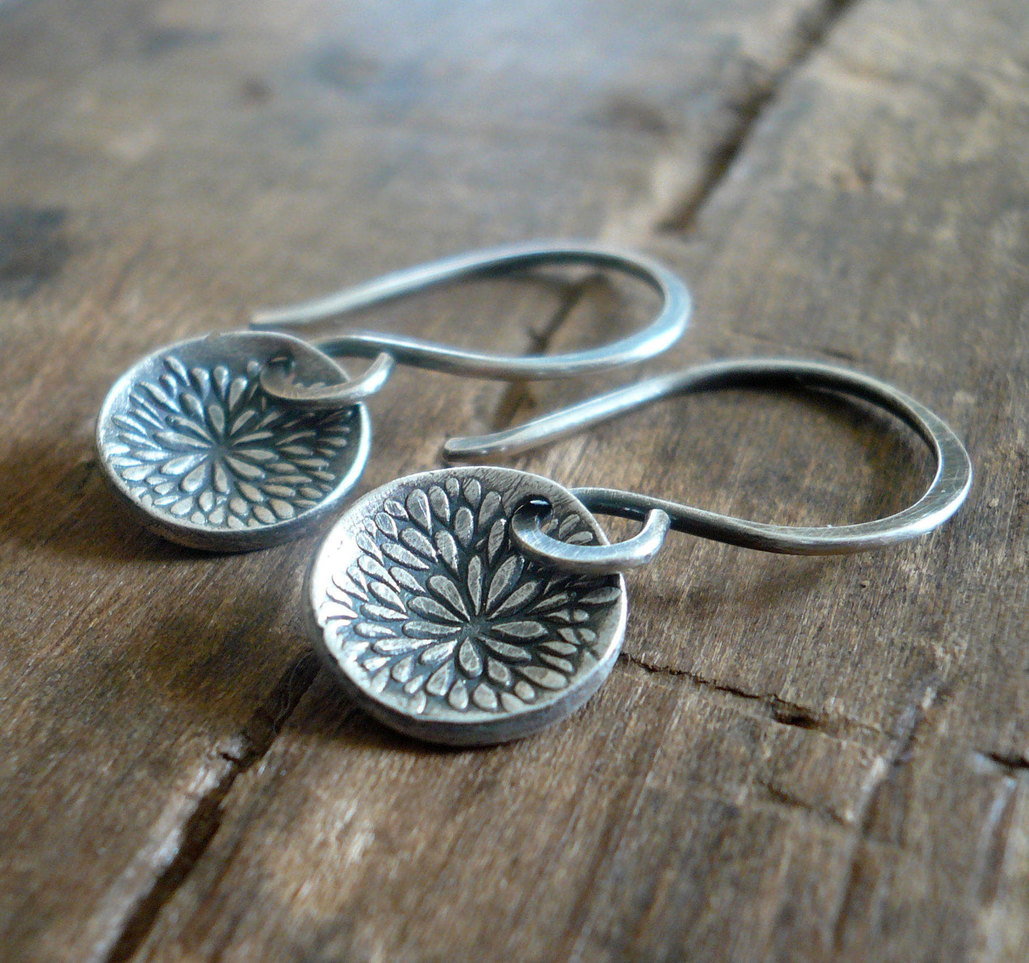 Bloom Earrings - Handmade. Oxidized fine and sterling silver dangle earrings