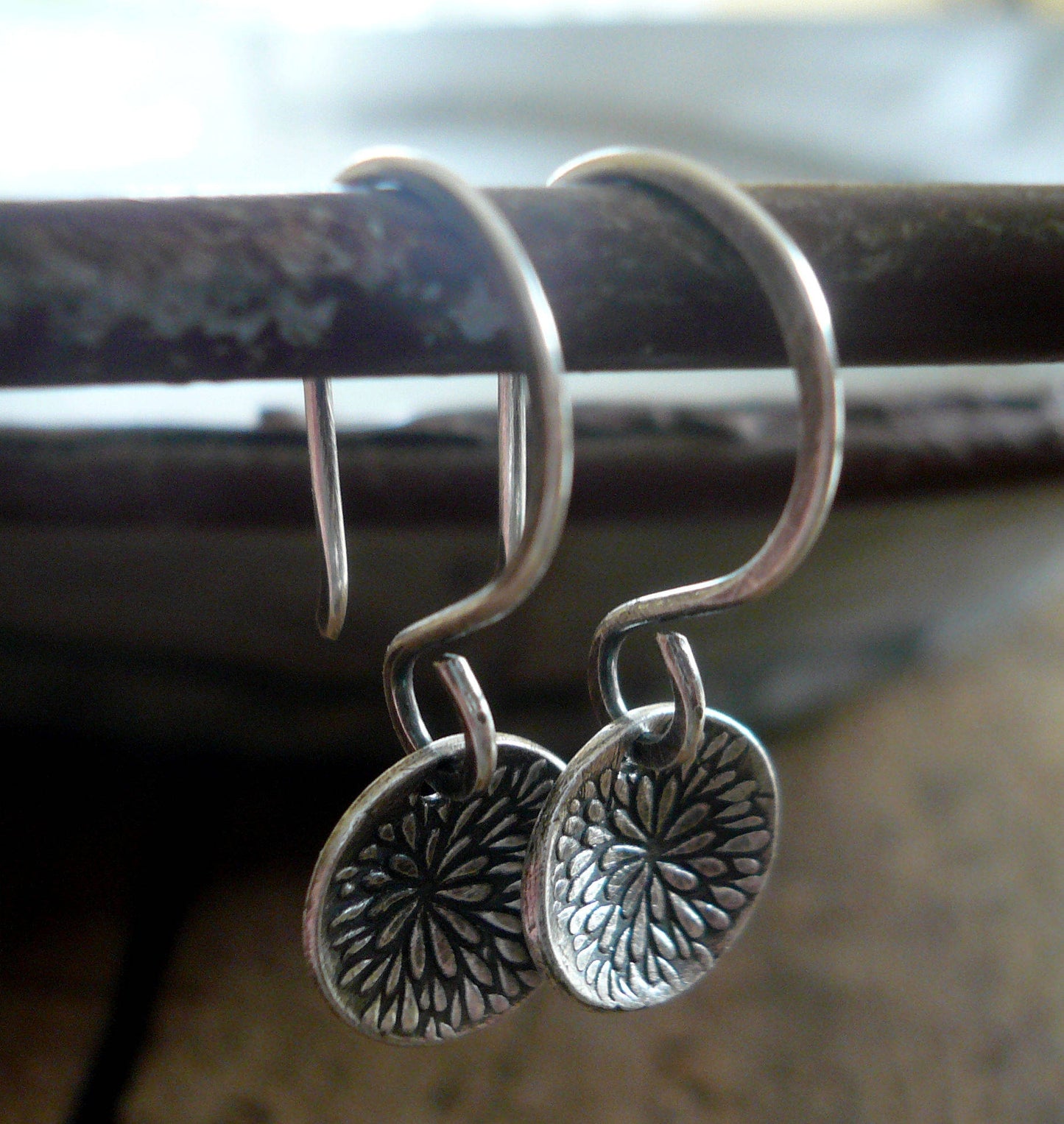 Bloom Earrings - Handmade. Oxidized fine and sterling silver dangle earrings