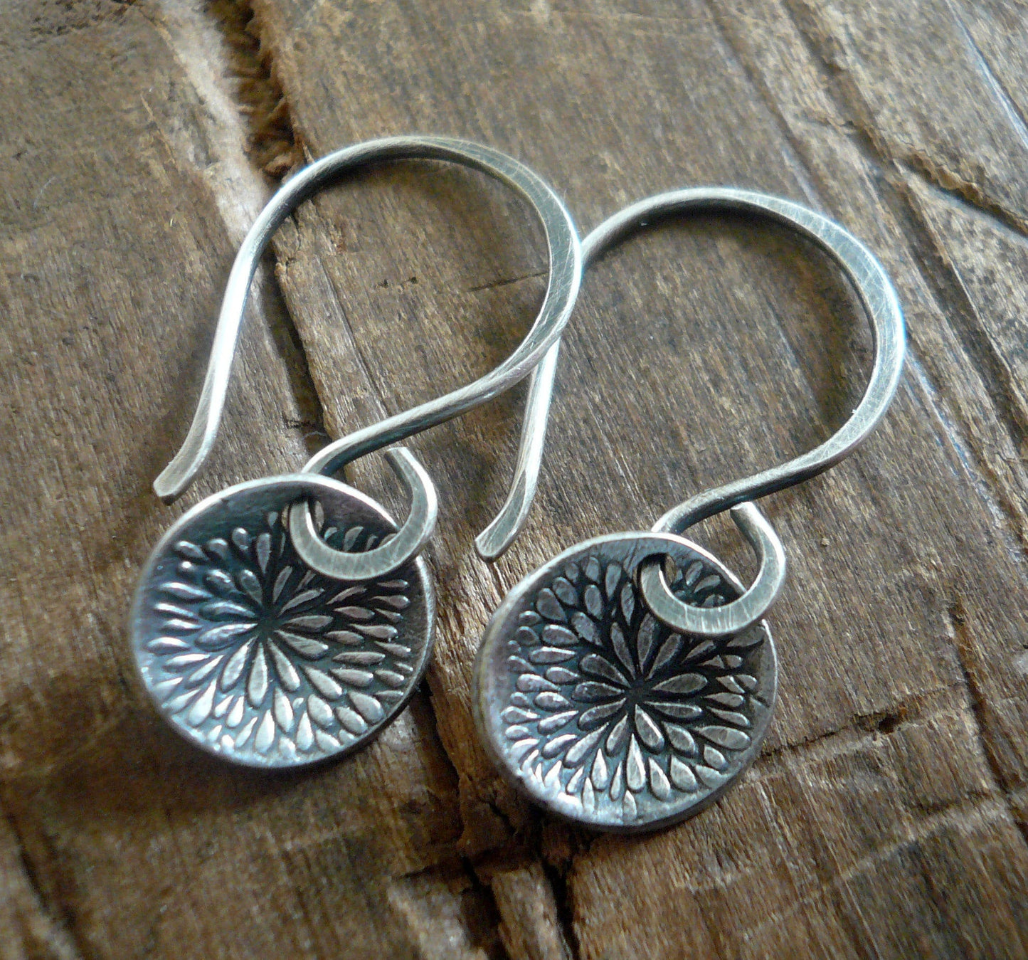 Bloom Earrings - Handmade. Oxidized fine and sterling silver dangle earrings