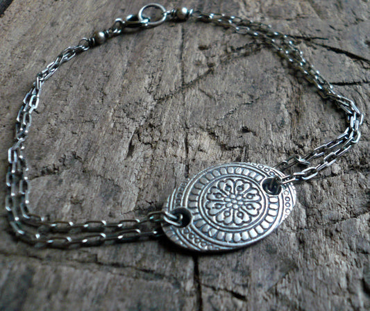 Mandala Bracelet- Oxidized fine and sterling silver. Handmade