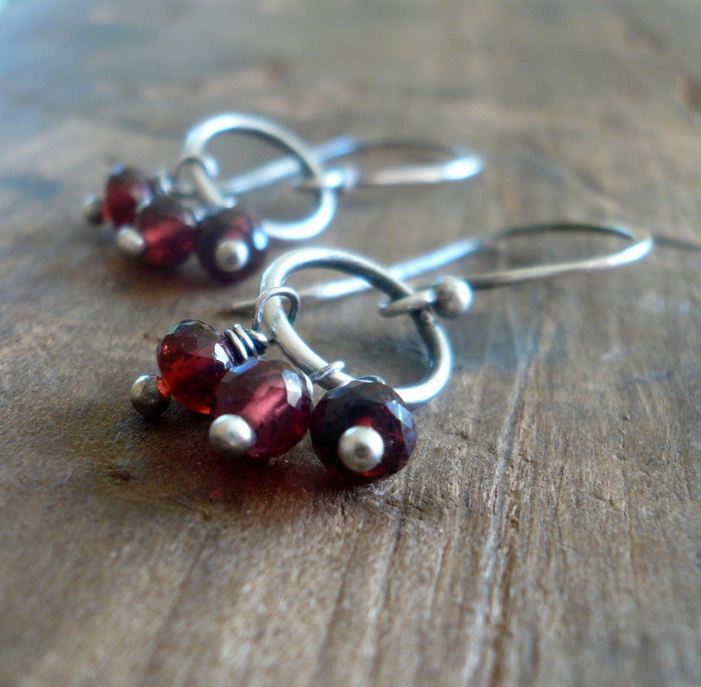 January Flurry Earrings - Handmade. Garnet. Sterling and Fine Silver Dangle Earrings