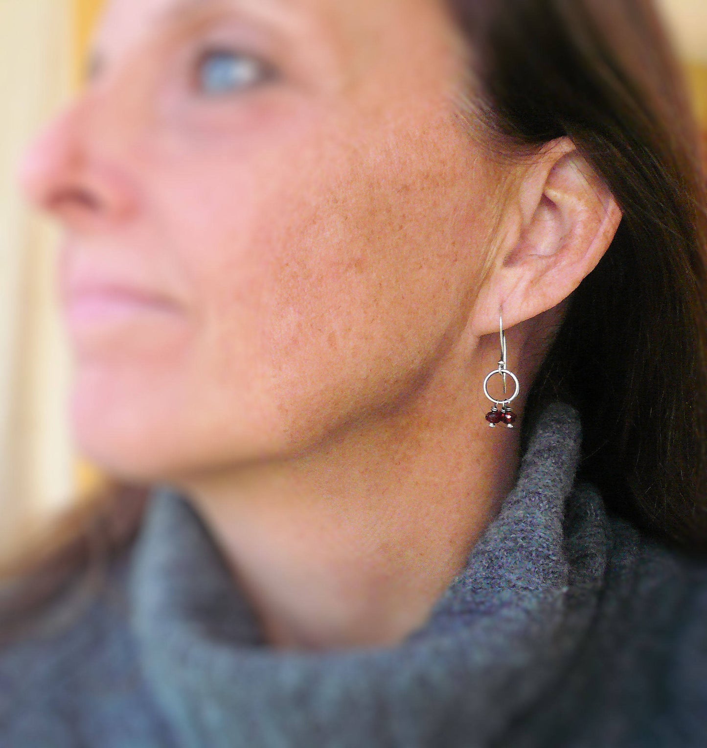 January Flurry Earrings - Handmade. Garnet. Sterling and Fine Silver Dangle Earrings