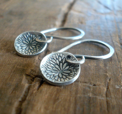 Bloom Earrings - Handmade. Oxidized fine and sterling silver dangle earrings