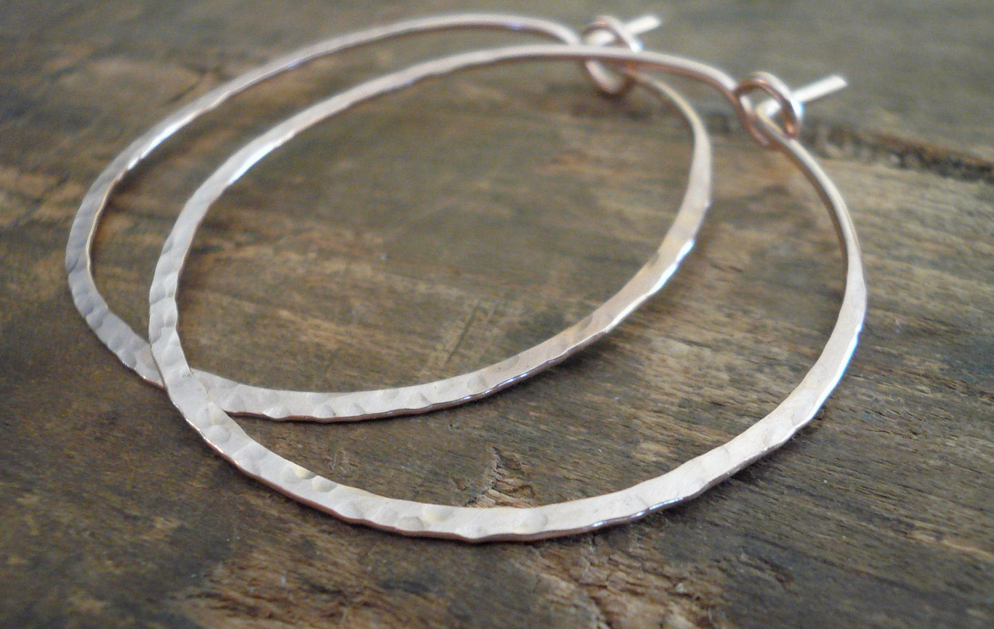 Mangly Hoops in Rose Gold - Choice of 6 sizes. Handmade. Hammered. 14k Rose goldfill hoops