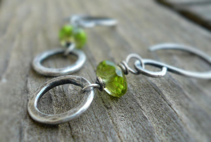 Kalediscope Earrings - Handmade with semiprecious gemstones, Oxidized, Hammered Sterling Silver