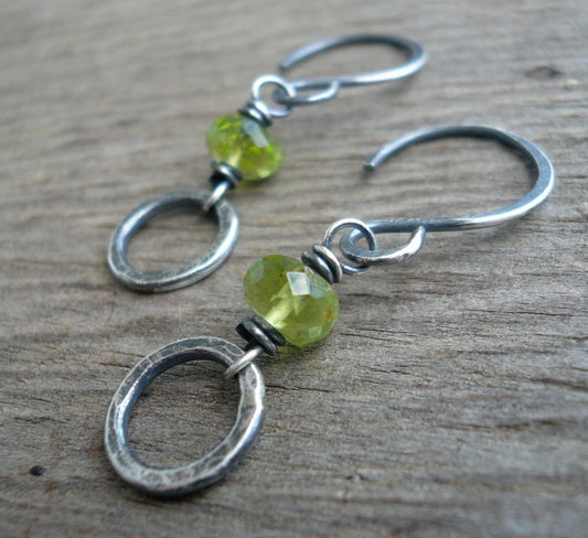 Kalediscope Earrings - Handmade with semiprecious gemstones, Oxidized, Hammered Sterling Silver