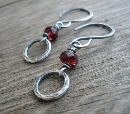 Kalediscope Earrings - Handmade with semiprecious gemstones, Oxidized, Hammered Sterling Silver