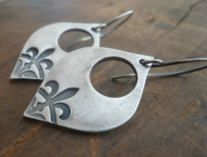 Creole Collection Earrings- Oxidized Sterling and Fine Silver Dangle Earrings. Handmade.