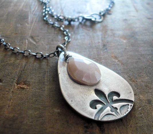 Creole Collection Necklace - Handmade. Champagne Moonstone. Oxidized Fine and Sterling Silver