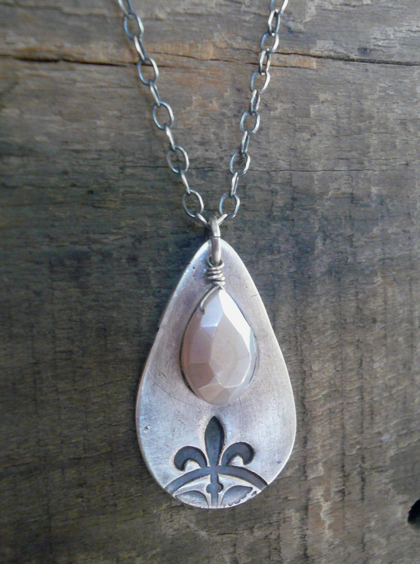 Creole Collection Necklace - Handmade. Champagne Moonstone. Oxidized Fine and Sterling Silver