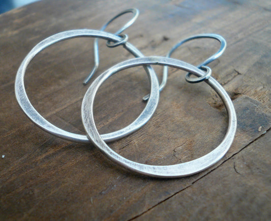Lagom Earrings Medium - Handmade. Oxidized/ polished sterling silver dangle earrings